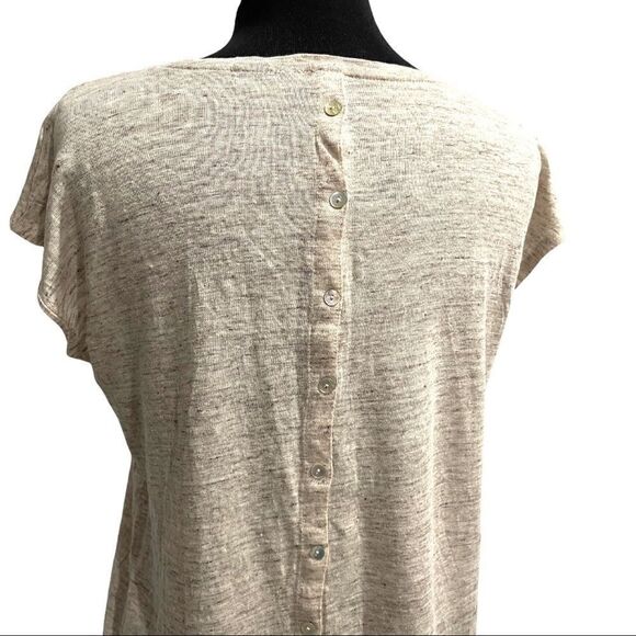 Tahari Tan Linen Space Dye Tuxedo Hem Short Sleeve Top Sz M - Picture 8 of 11